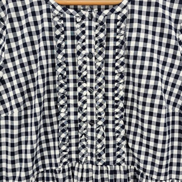 Draper James Womens XL Wanda 3/4 Sleeve Ruffle Front Dress in Navy Gingham - Picture 3 of 14